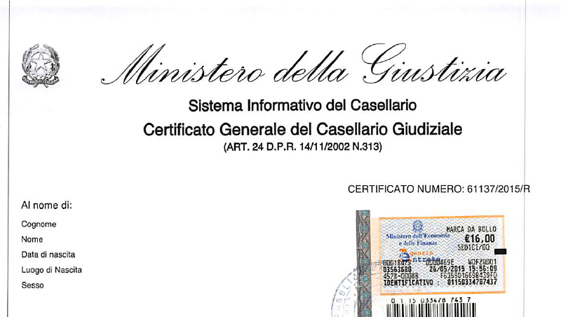 Italian certificate of Sexual Offences